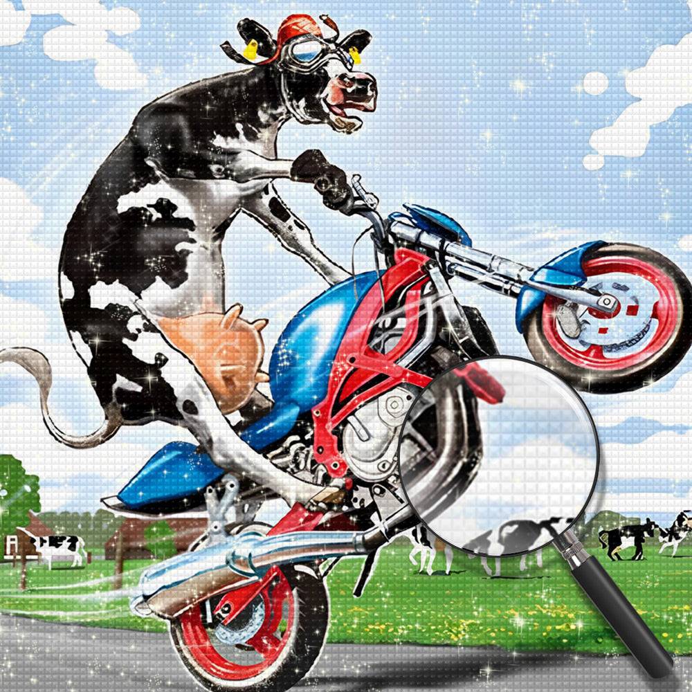 Kuh auf einem Motorrad Diamond Painting