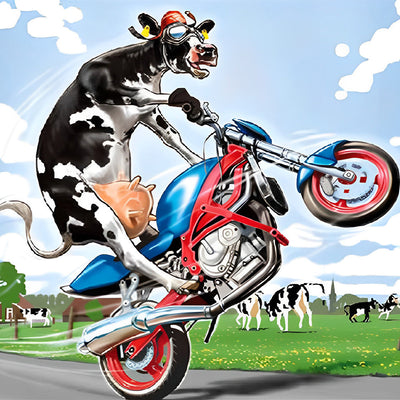Kuh auf einem Motorrad Diamond Painting