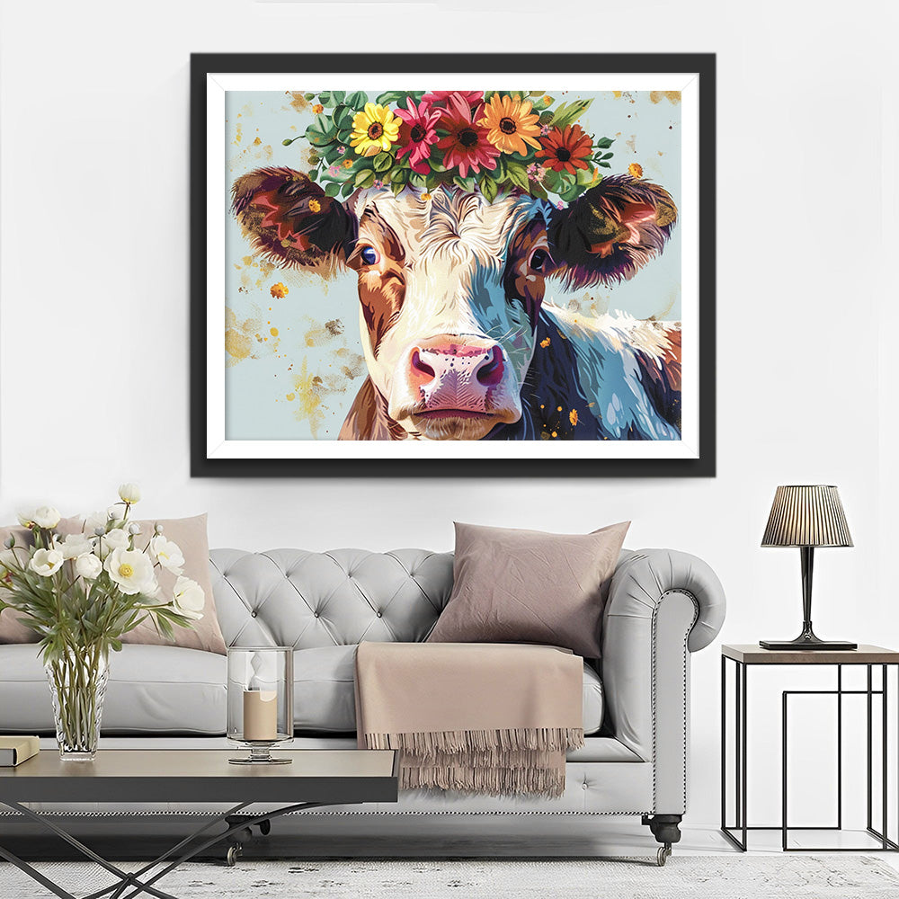 Kuh, die Girlande trägt Diamond Painting