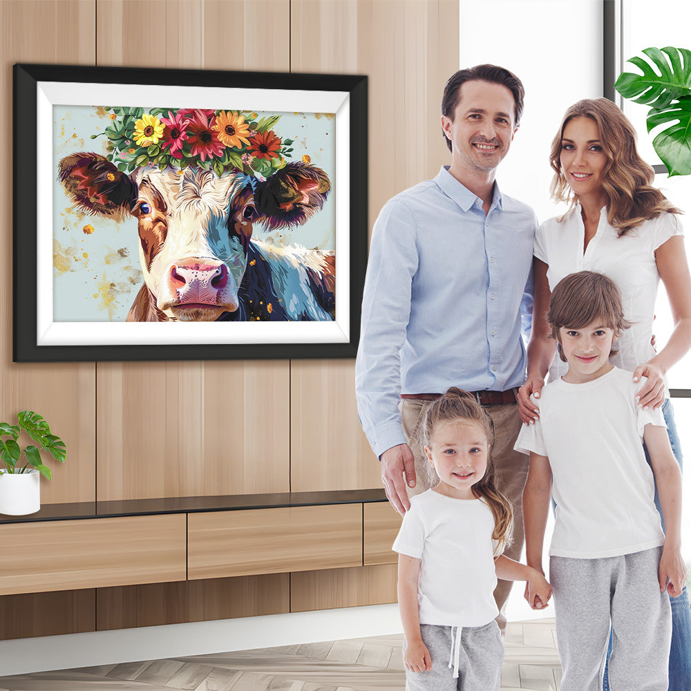 Kuh, die Girlande trägt Diamond Painting