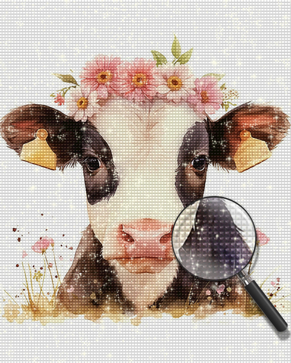 Kuh mit rosa Blumen Diamond Painting