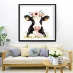 Kuh mit rosa Gänseblümchen Diamond Painting