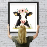 Kuh mit rosa Gänseblümchen Diamond Painting