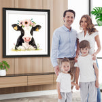 Kuh mit rosa Gänseblümchen Diamond Painting