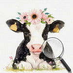 Kuh mit rosa Gänseblümchen Diamond Painting