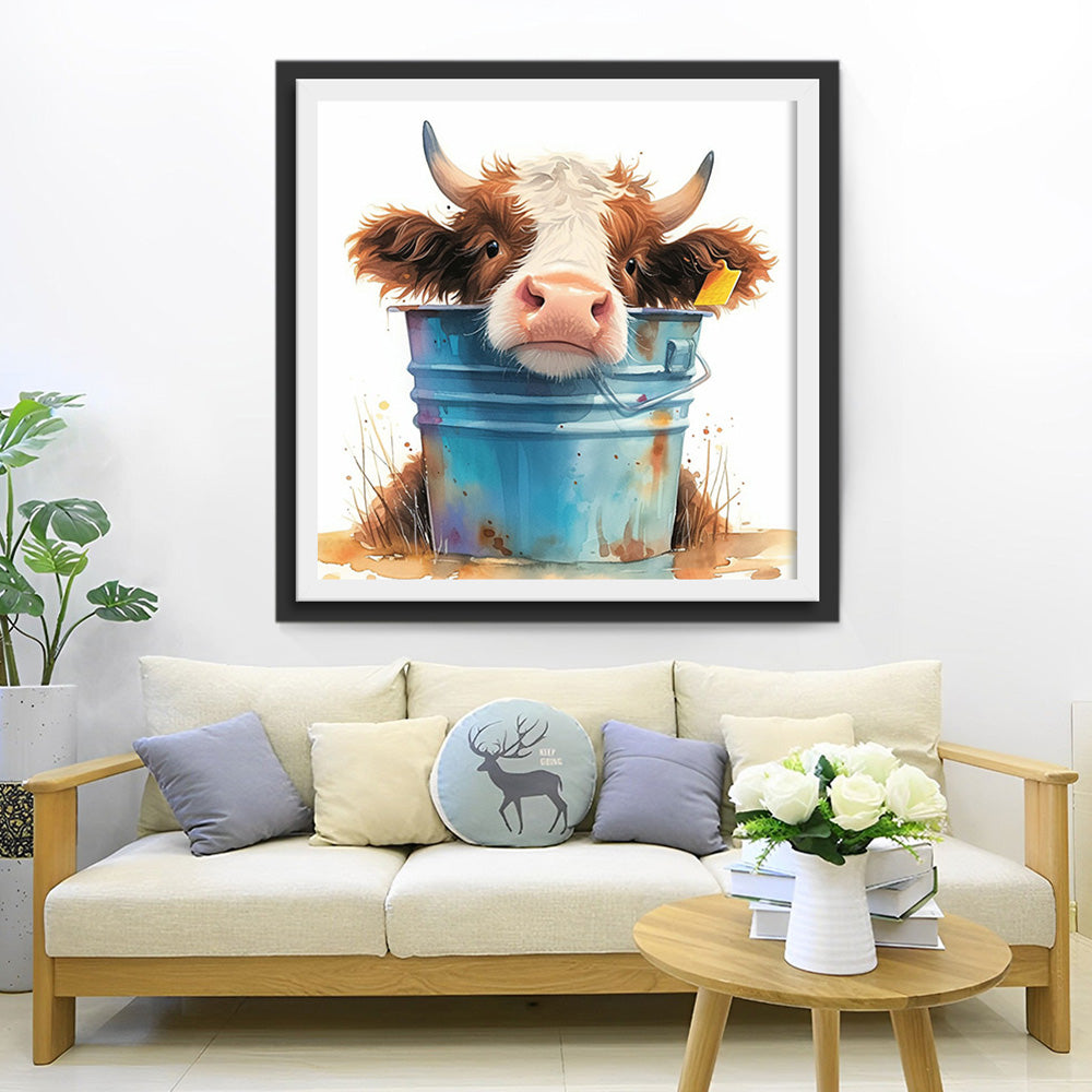 Kuh und blauer Eimer Diamond Painting