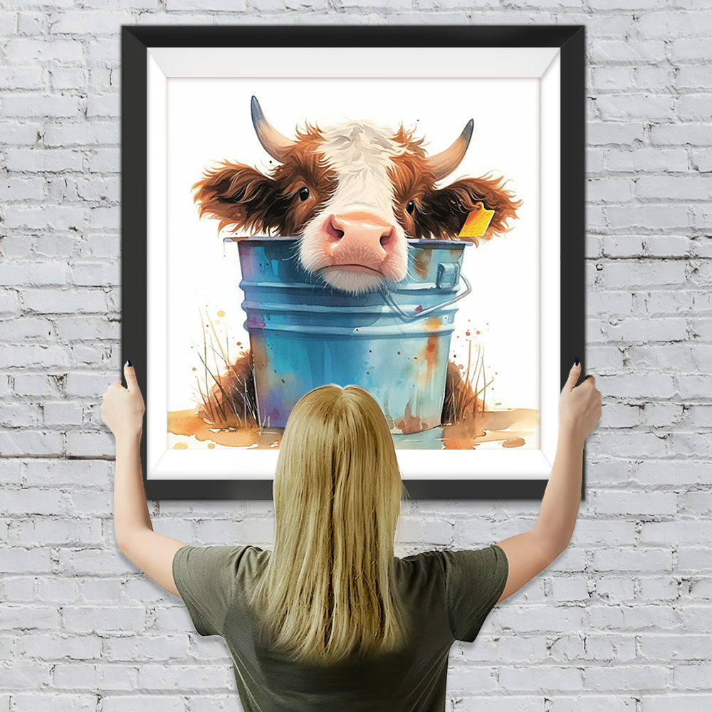 Kuh und blauer Eimer Diamond Painting