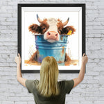 Kuh und blauer Eimer Diamond Painting