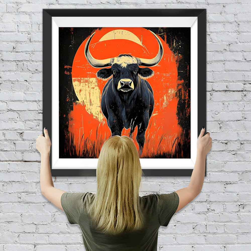 Kuh und rote Sonne Diamond Painting