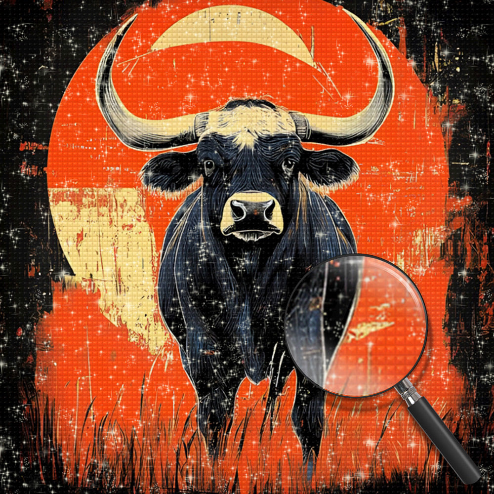 Kuh und rote Sonne Diamond Painting