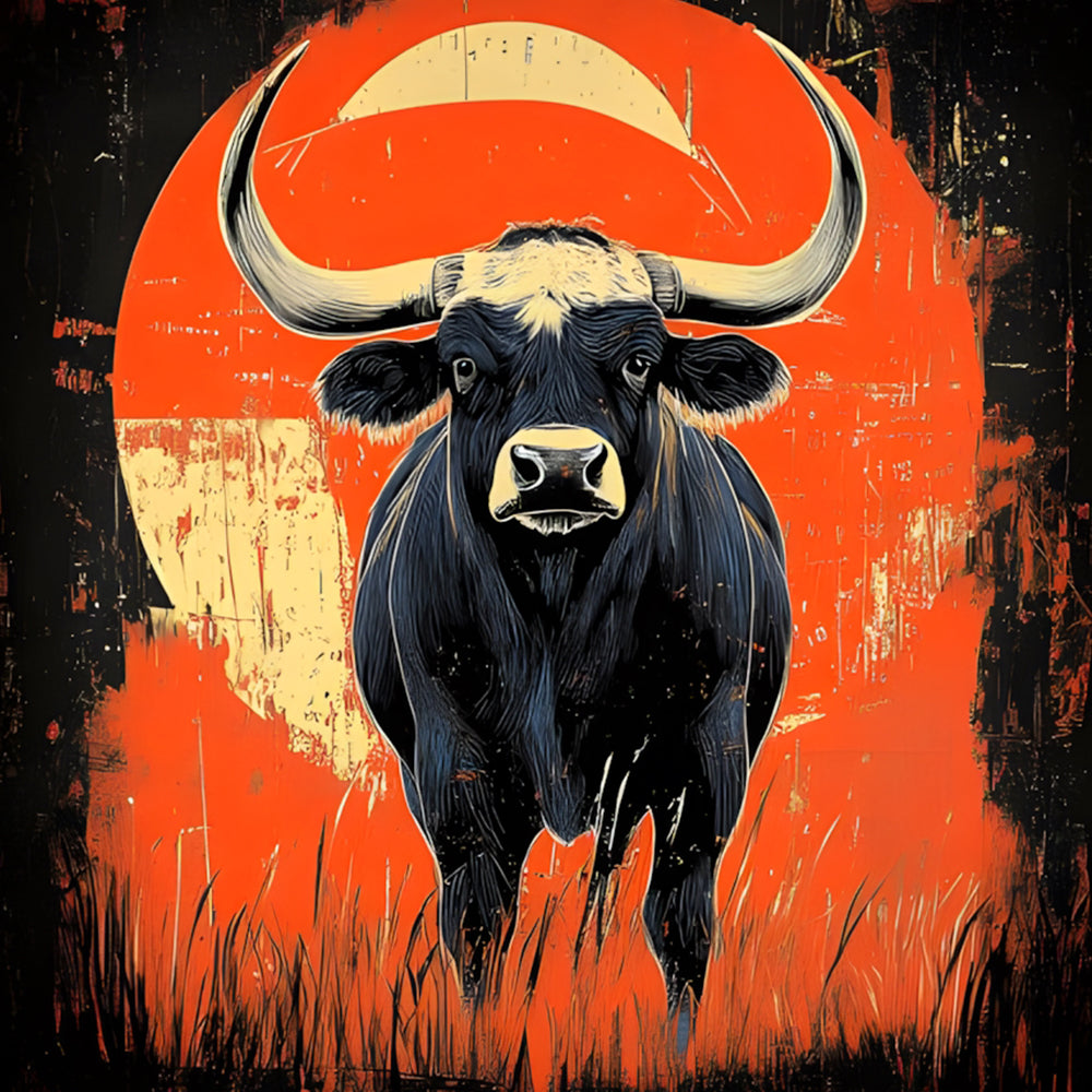 Kuh und rote Sonne Diamond Painting