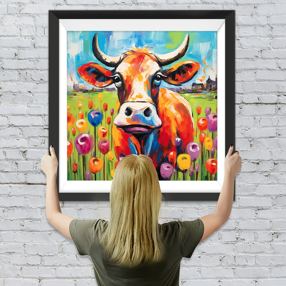 Kuh und Tulpen Diamond Painting