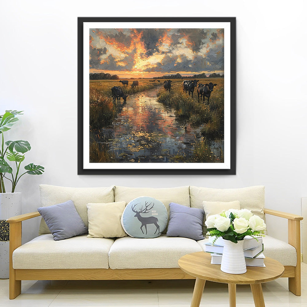 Kühe im wilden Gras Diamond Painting