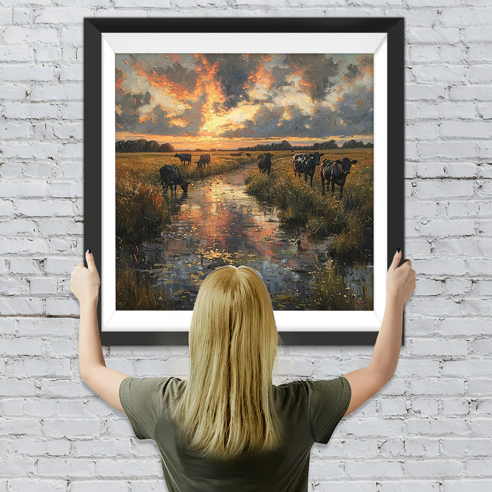 Kühe im wilden Gras Diamond Painting