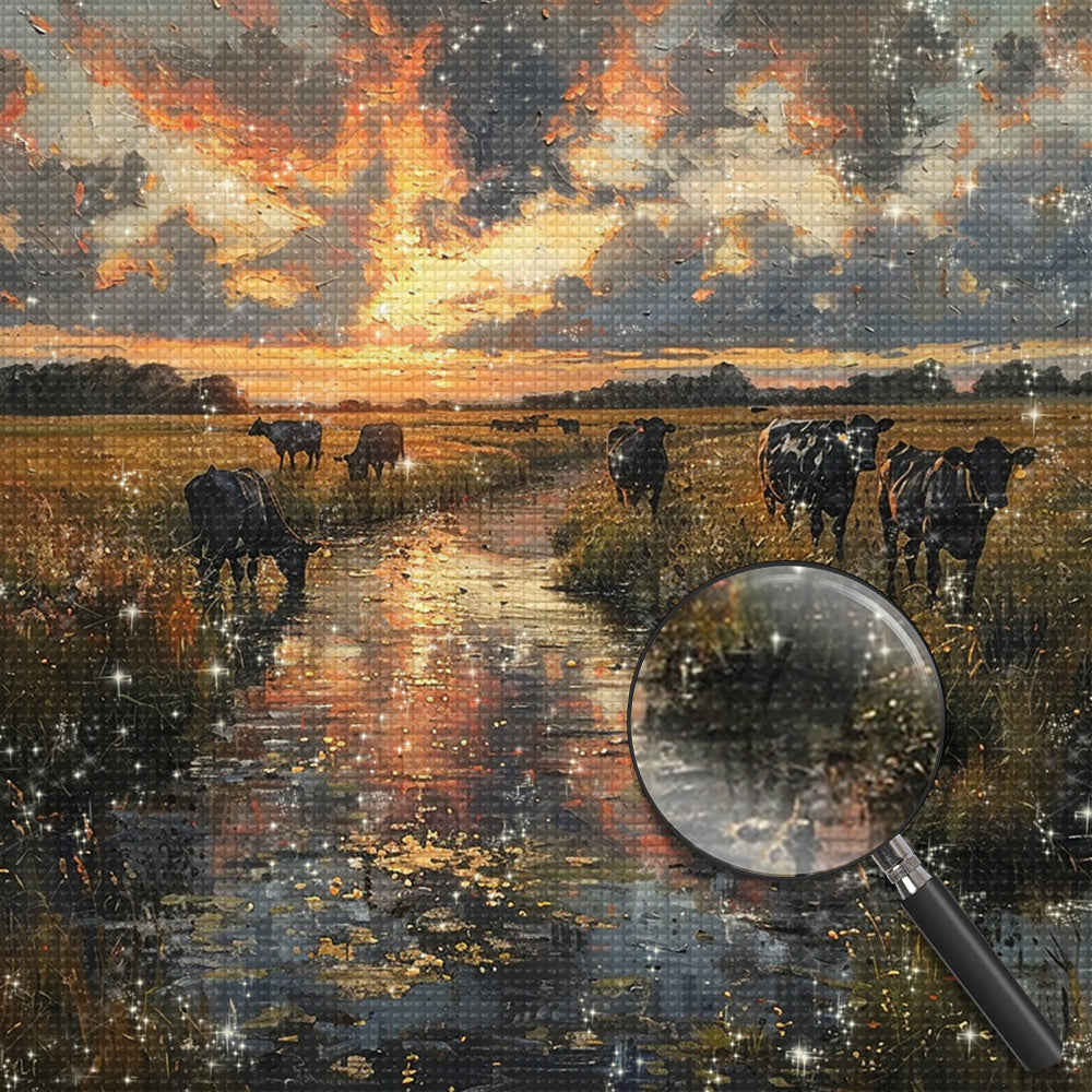 Kühe im wilden Gras Diamond Painting