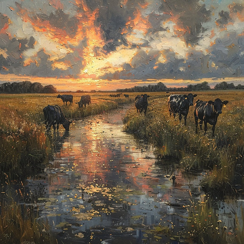 Kühe im wilden Gras Diamond Painting