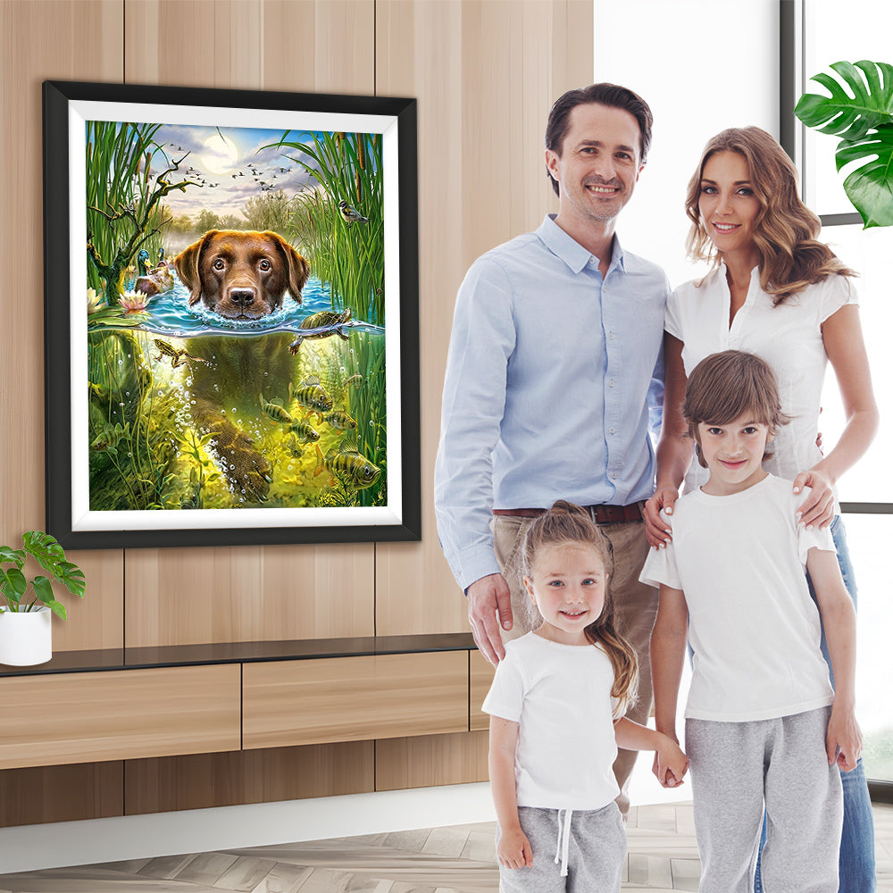 Labrador Retriever im Wasser fischen Diamond Painting