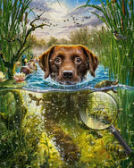 Labrador Retriever im Wasser fischen Diamond Painting