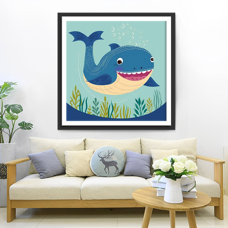 Lächelnder Cartoon-Wal Diamond Painting
