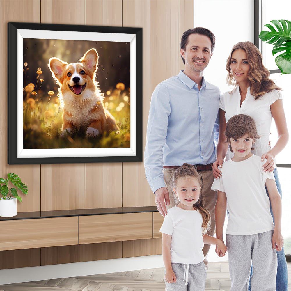 Lächelnder Hund auf dem Gras Diamond Painting