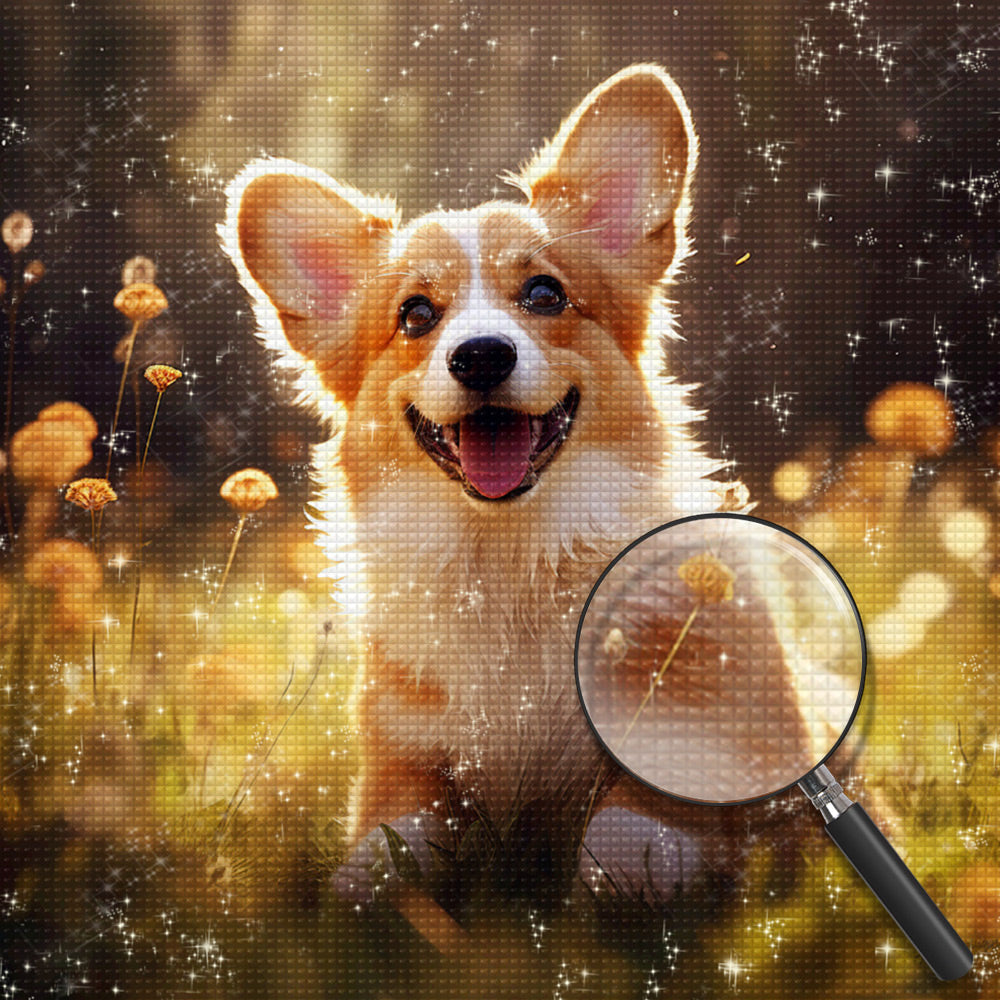 Lächelnder Hund auf dem Gras Diamond Painting