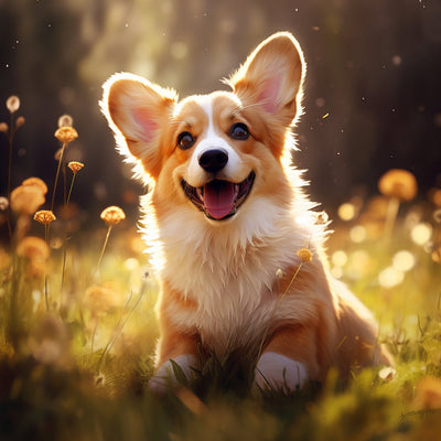 Lächelnder Hund auf dem Gras Diamond Painting