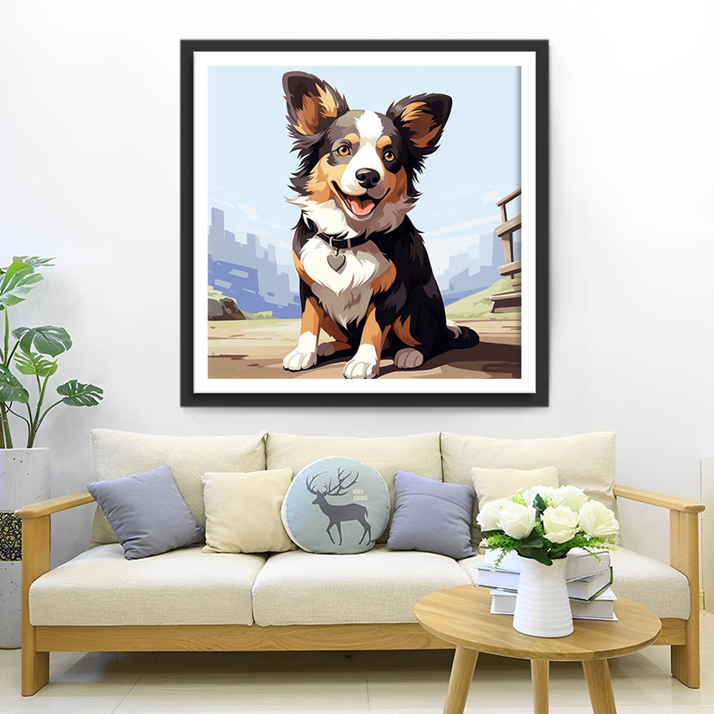 Lächelnder Hund mit Halsband Diamond Painting