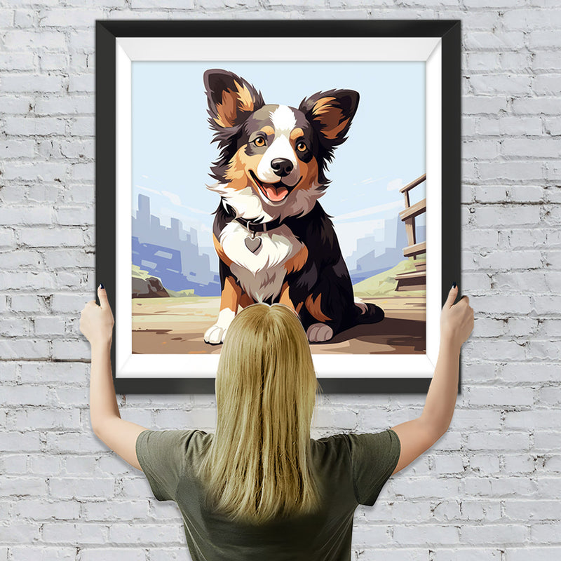 Lächelnder Hund mit Halsband Diamond Painting