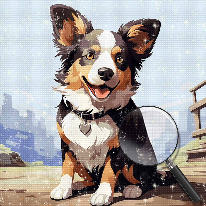 Lächelnder Hund mit Halsband Diamond Painting