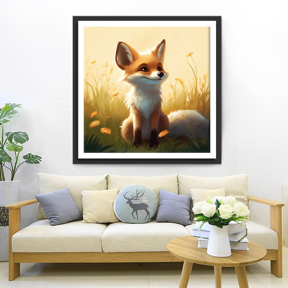 Lächelnder kleiner Fuchs und Gänseblümchen Diamond Painting