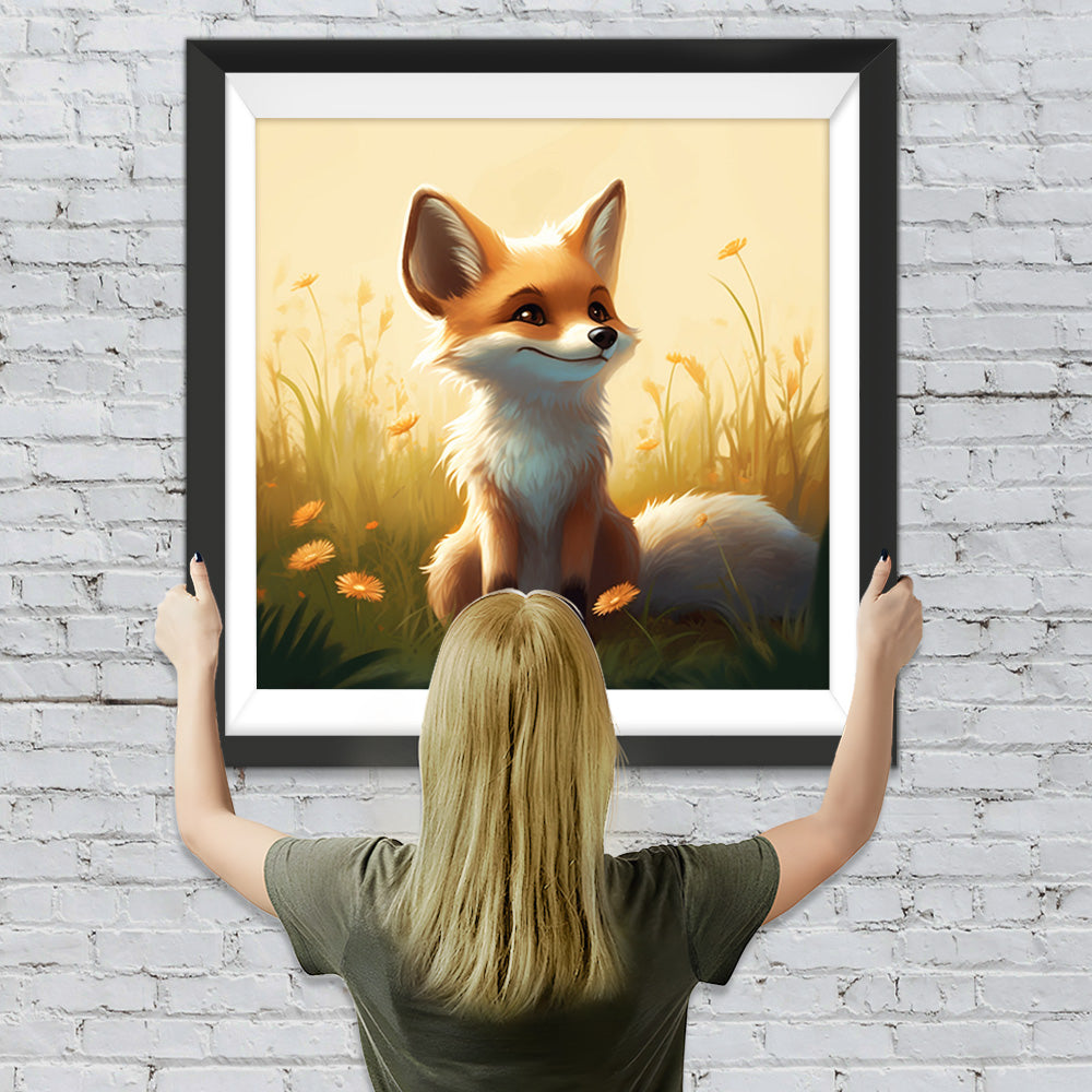 Lächelnder kleiner Fuchs und Gänseblümchen Diamond Painting