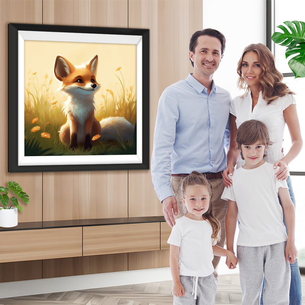 Lächelnder kleiner Fuchs und Gänseblümchen Diamond Painting