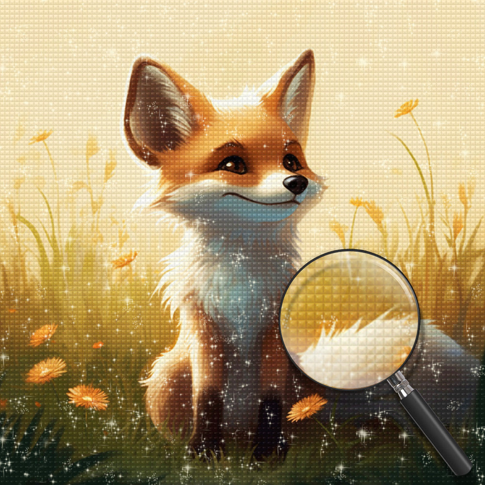 Lächelnder kleiner Fuchs und Gänseblümchen Diamond Painting