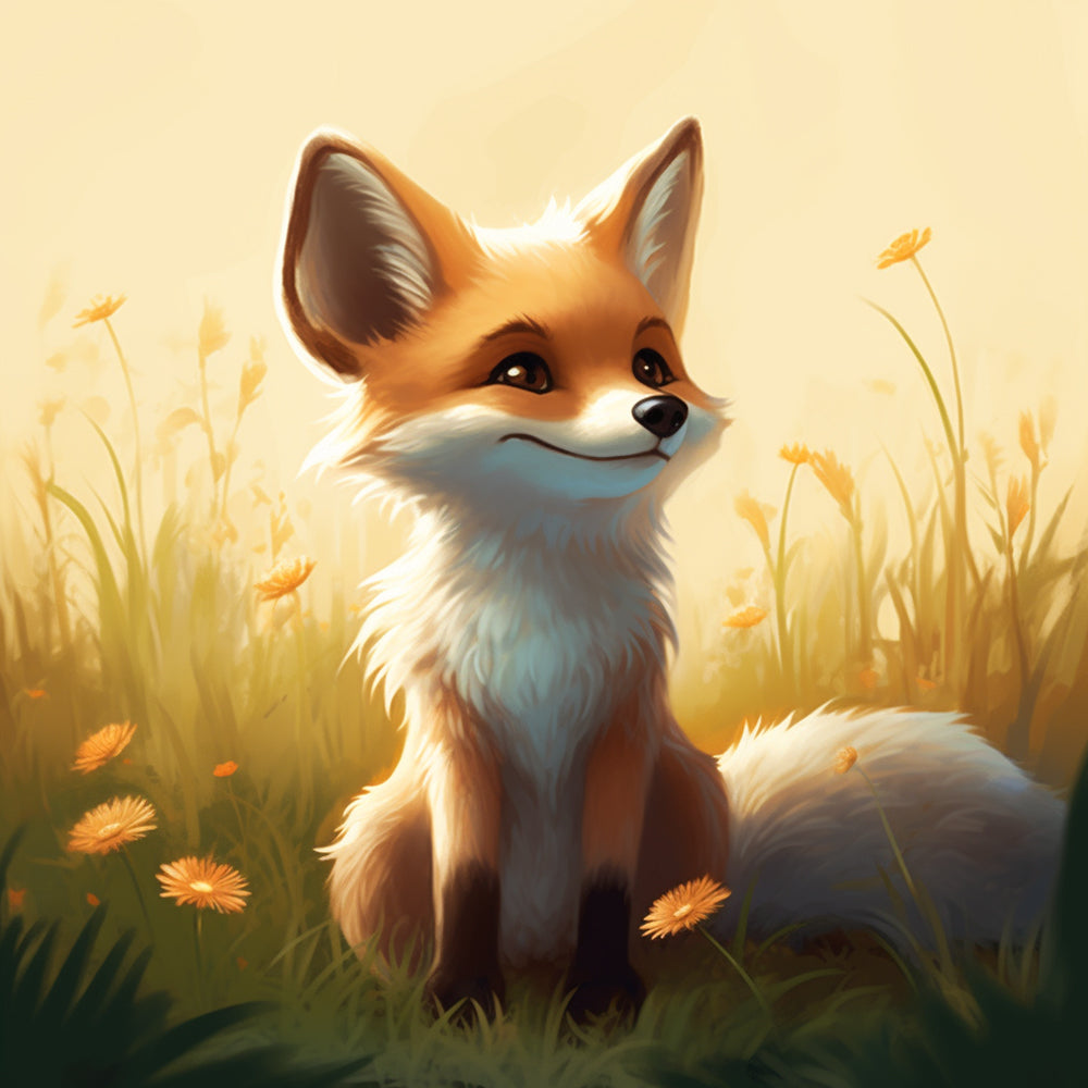 Lächelnder kleiner Fuchs und Gänseblümchen Diamond Painting