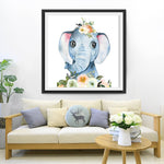 Lächelndes Elefantenbaby und Blumen Diamond Painting