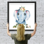 Lächelndes Elefantenbaby und Blumen Diamond Painting