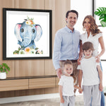 Lächelndes Elefantenbaby und Blumen Diamond Painting