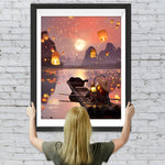 Laternen und Floß auf dem See Diamond Painting