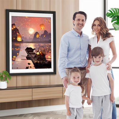Laternen und Floß auf dem See Diamond Painting