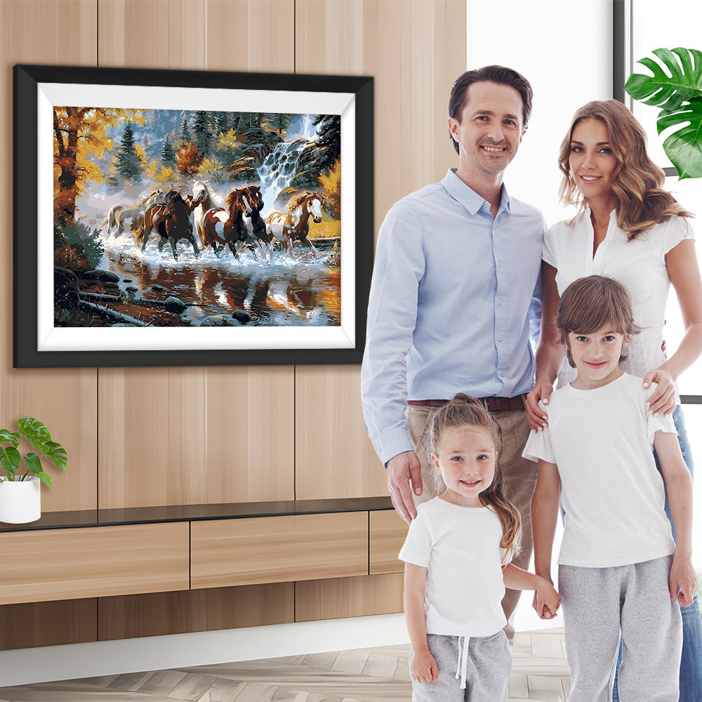 Laufende Pferde im Fluss Diamond Painting