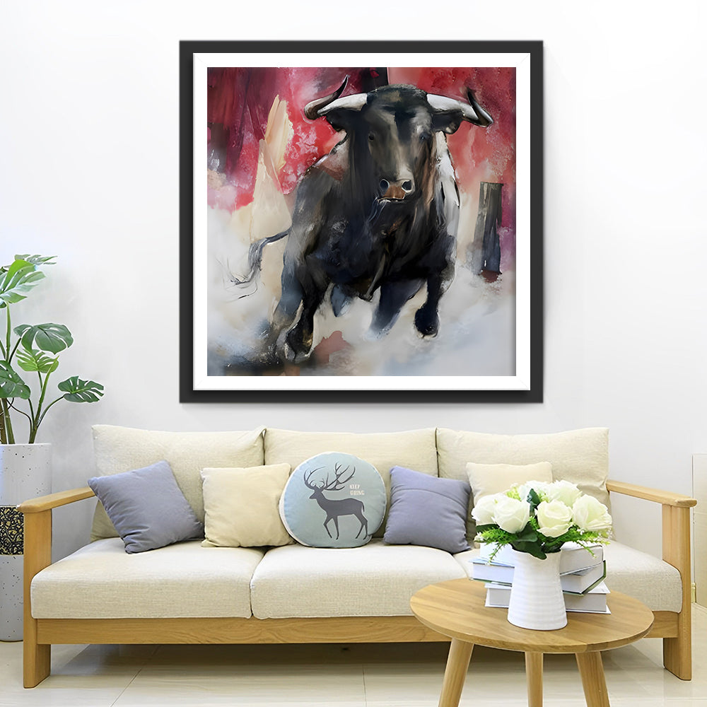 Laufender Schwarzer Stier Diamond Painting
