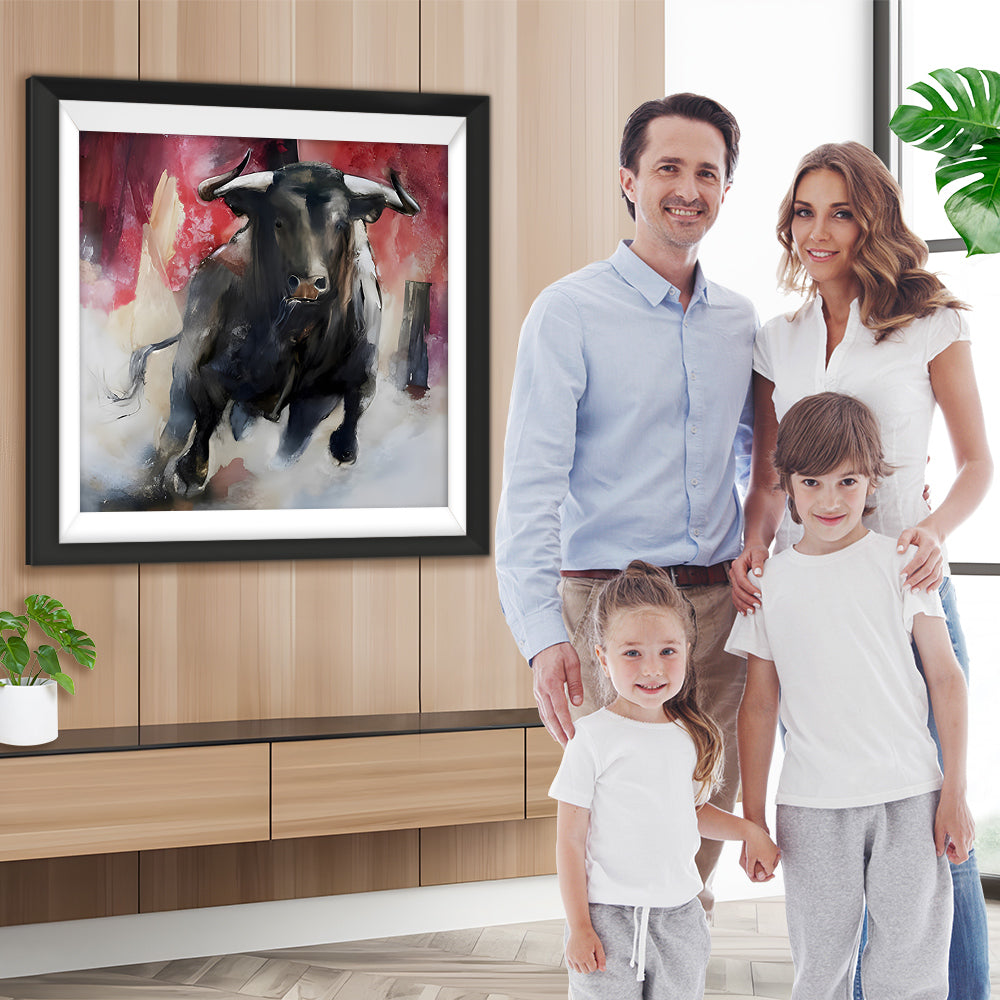 Laufender Schwarzer Stier Diamond Painting