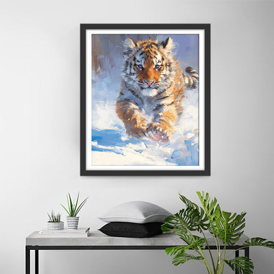 Laufender Tiger im Schnee Diamond Painting