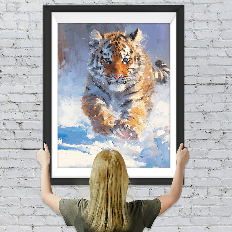 Laufender Tiger im Schnee Diamond Painting