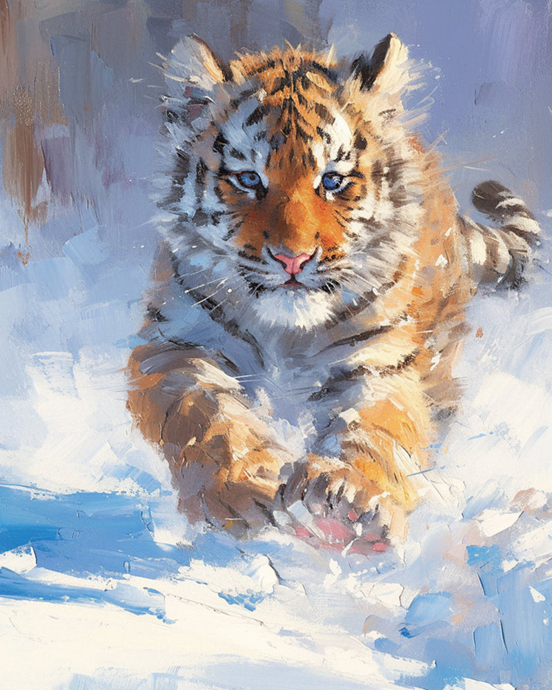 Laufender Tiger im Schnee Diamond Painting