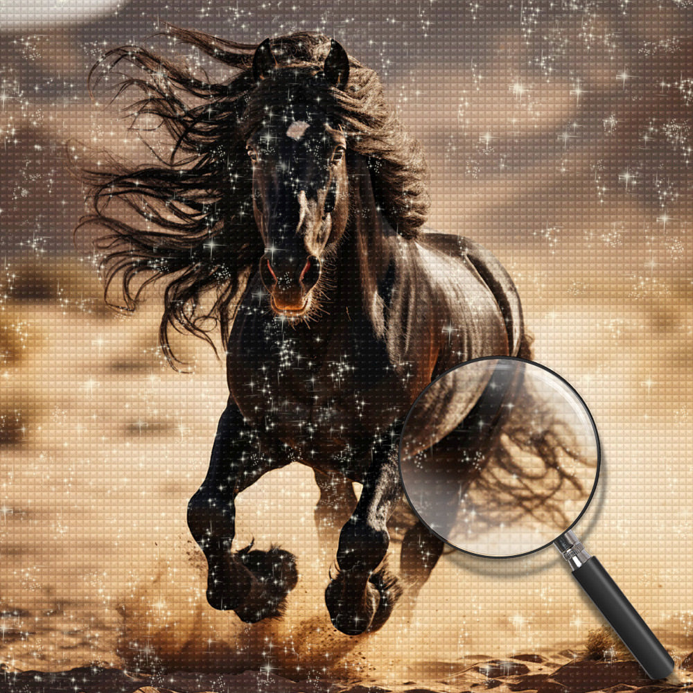 Laufendes dunkles Pferd Diamond Painting