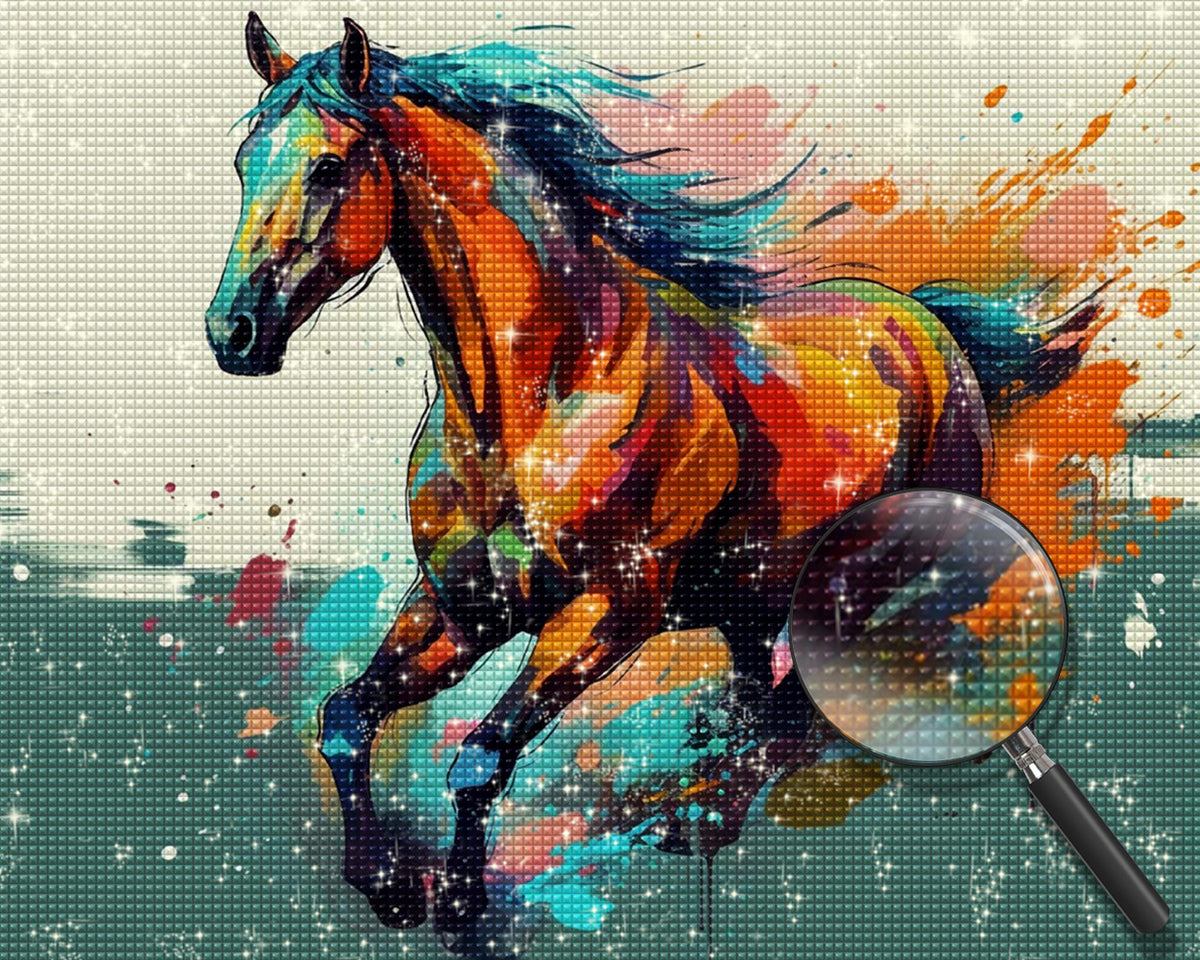 Laufendes Pferd im Aquarellstil Diamond Painting
