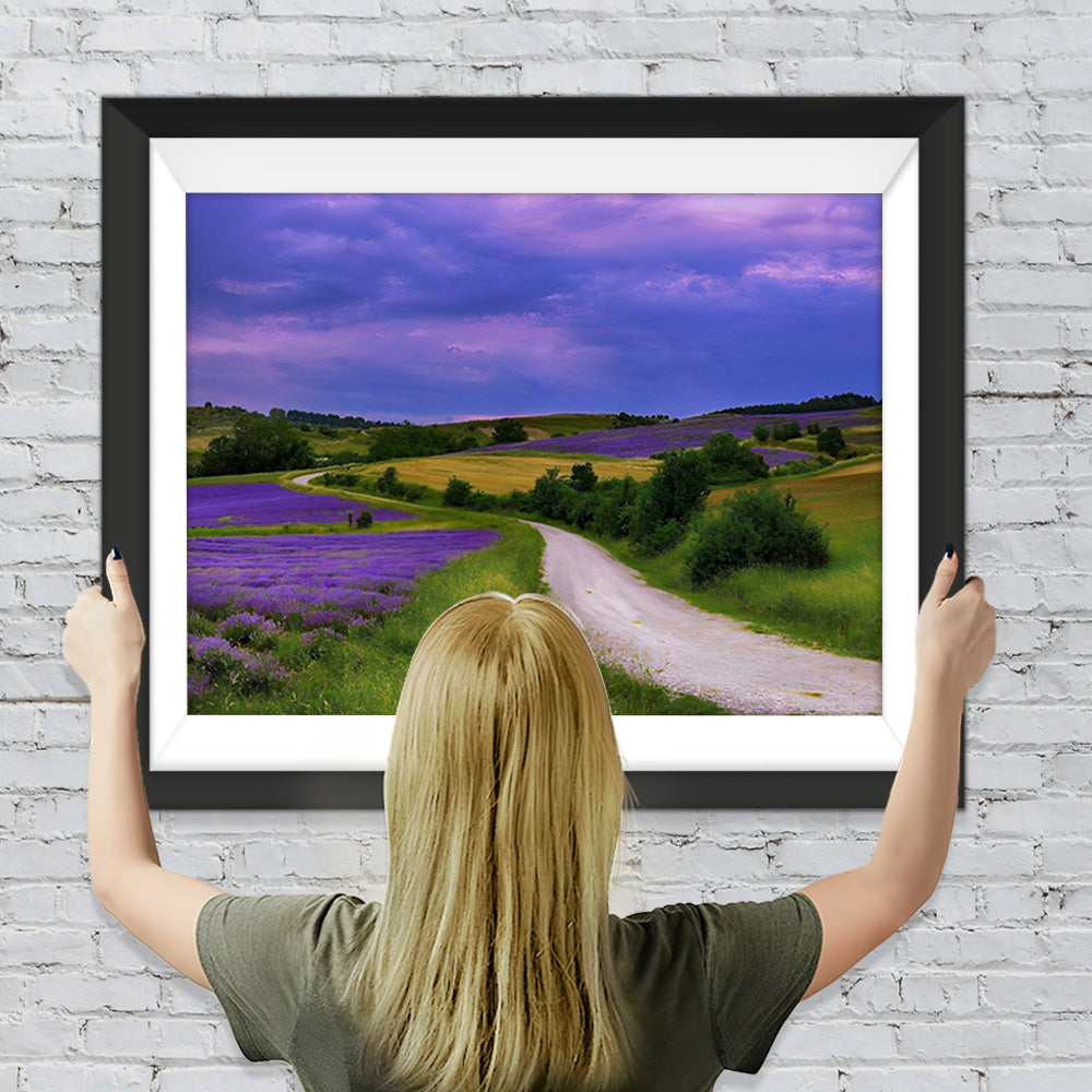 Lavendelfeld und Pfad Diamond Painting
