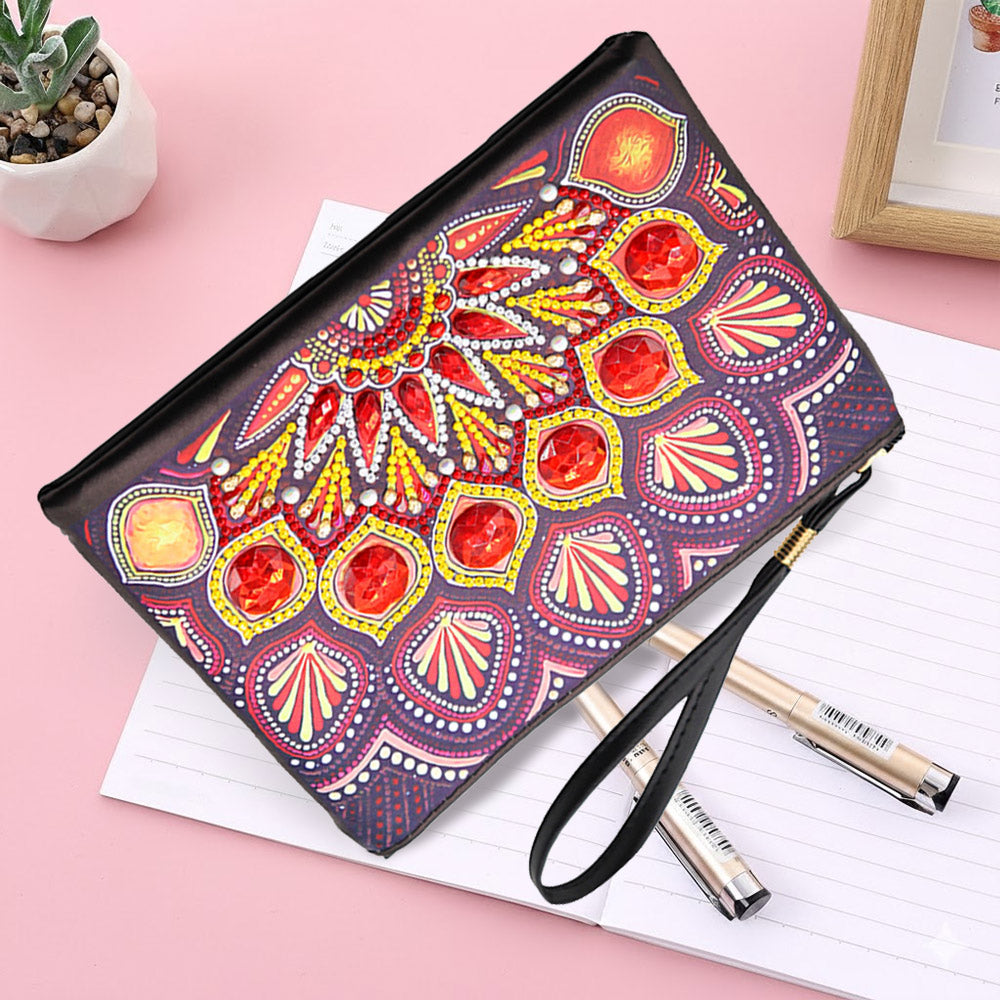 Leidenschaftliches rotes Mandala Diamond Painting Handgelenktasche