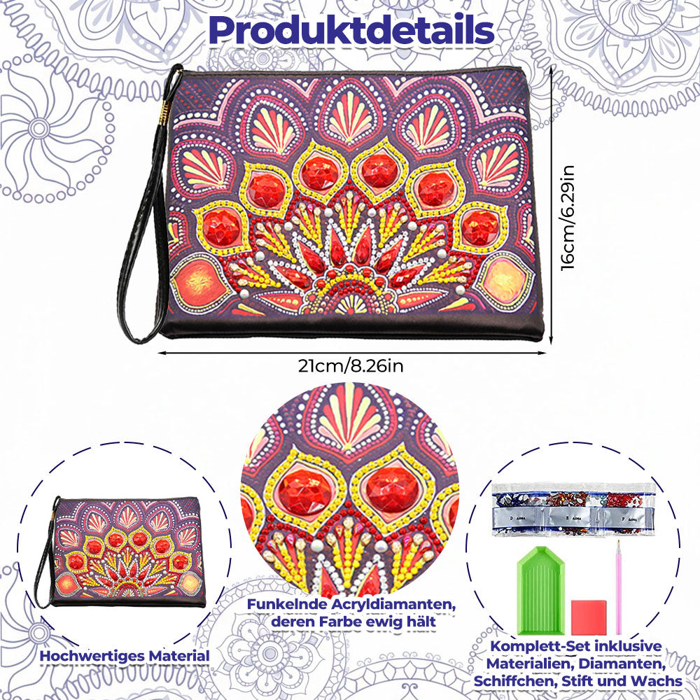Leidenschaftliches rotes Mandala Diamond Painting Handgelenktasche